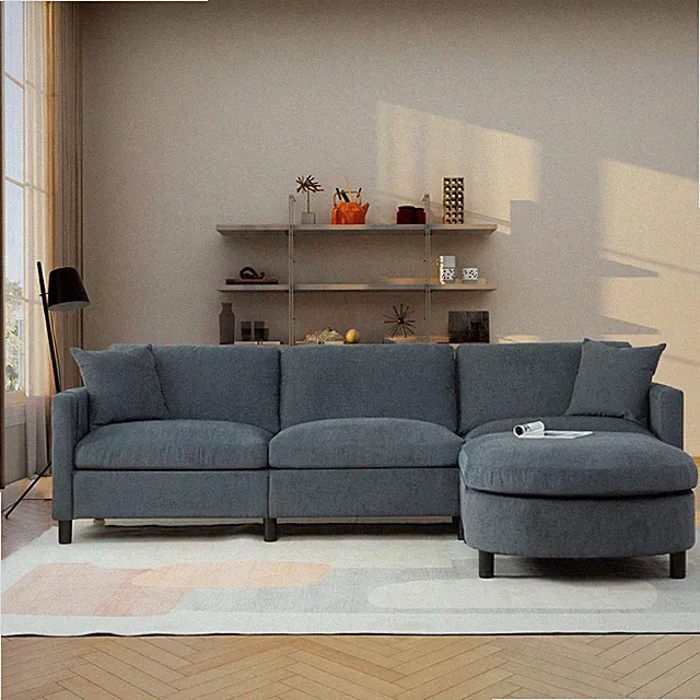 107.87'Sectional Sofa Couch With 1 Ottoman,Seat Cushion and Back Cushion Remov
