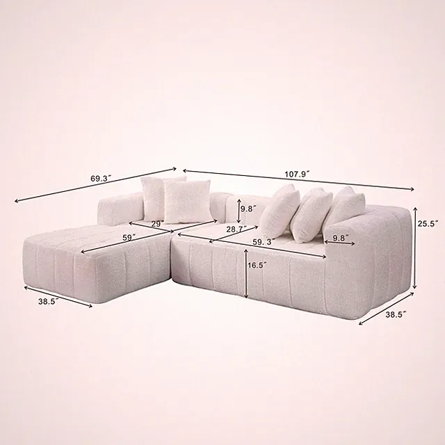 107.9" Modular Sectional Sofa Couch w/ L-Shape Chaise, Upholstered Boneless Sofa