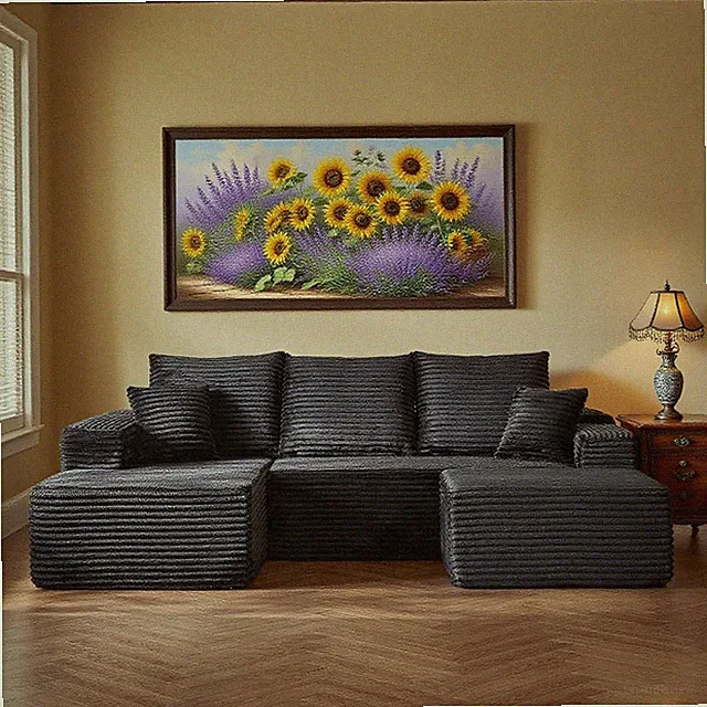107" Black Boneless Couch Left Facing Chaise Sectional Cloud Sofa with Ottoman