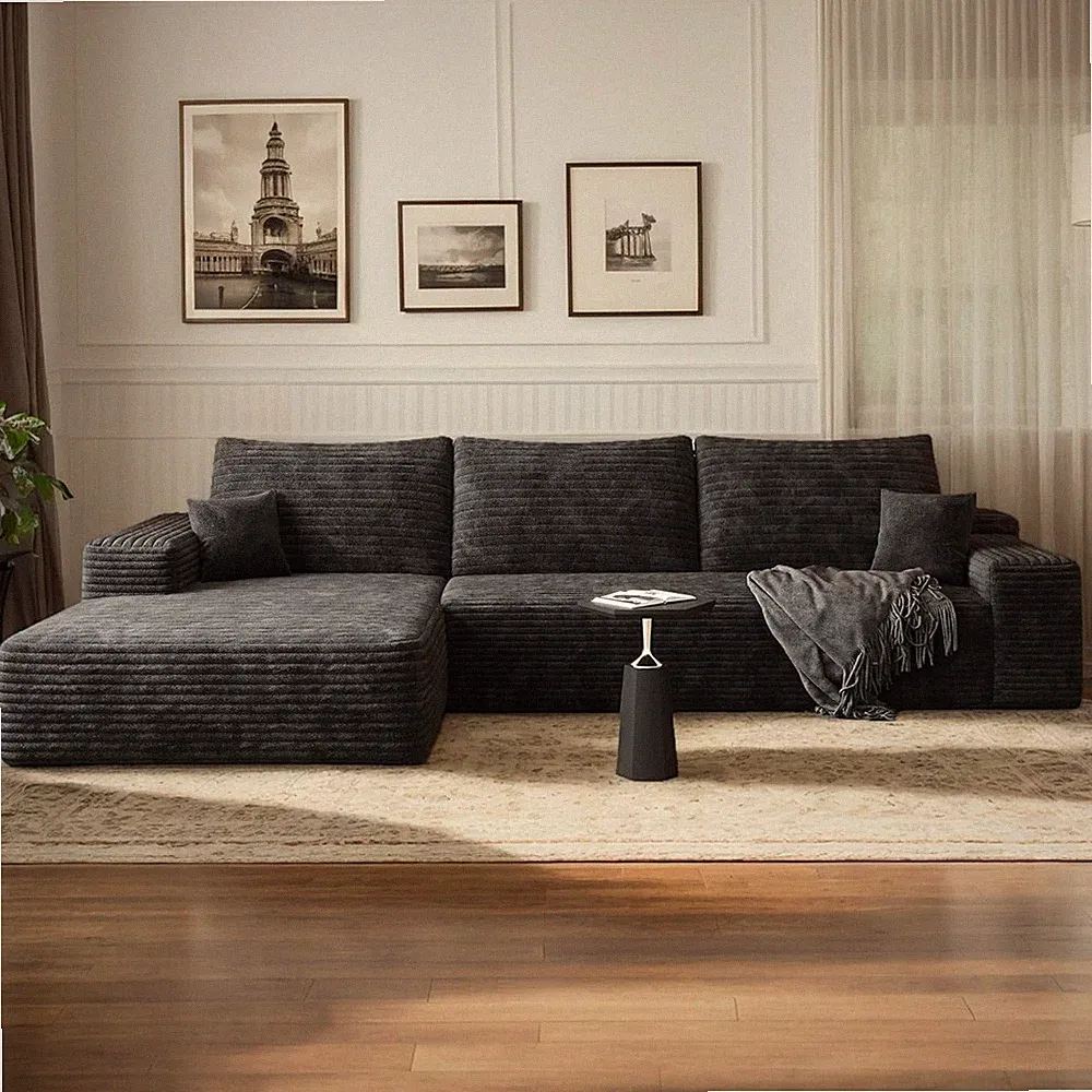 107" Boneless Cloud Modular Sectional Sofa L-Shape Corduroy Couch