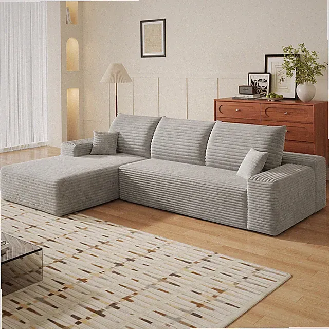 107"Boneless Couch Cloud Sofa Corduroy L-Shaped Sectional with LeftFacing Chaise