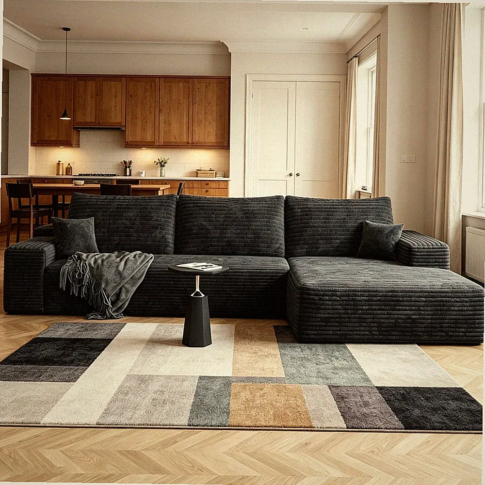 107" Boneless Couch Corduroy Sectional L Shaped Sofa Left Chaise for Living Room