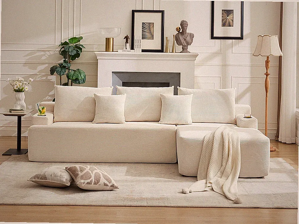 107" Boneless Couch Right Chaise L Shape Sectional Cloud Sofa Set Living Room