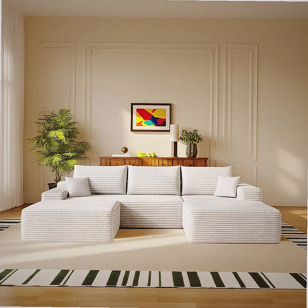 107" Boneless Couch Sectional Cloud Sofa Right Facing Chaise Lounge with Ottoman
