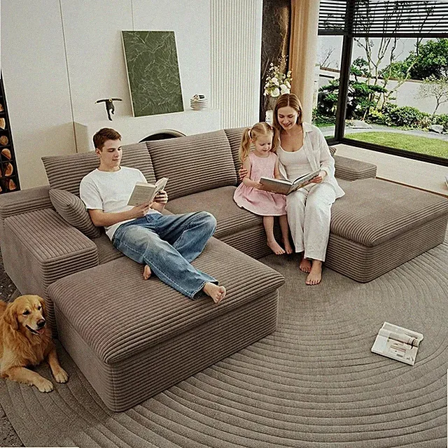 107" Cloud Couch Modular Sectional Couchs with Chaise Lounge, U-Shape Boneless C