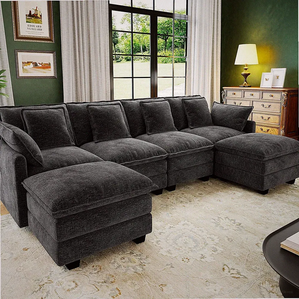 107 Cloud Couch Sectional U Shaped Modular Sectional Sofa 4 Seat Deep Seat Couch