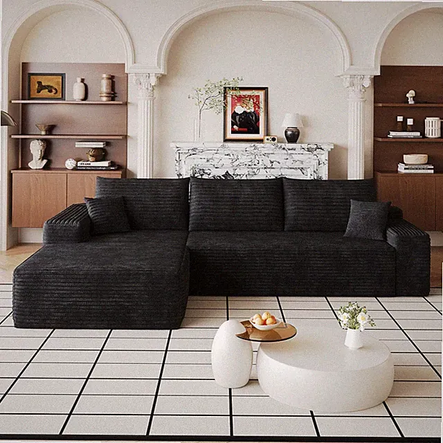 107" Cloud L-Shape Corduroy Sectional Sofa No Assembly Deep Seat Left Chaise