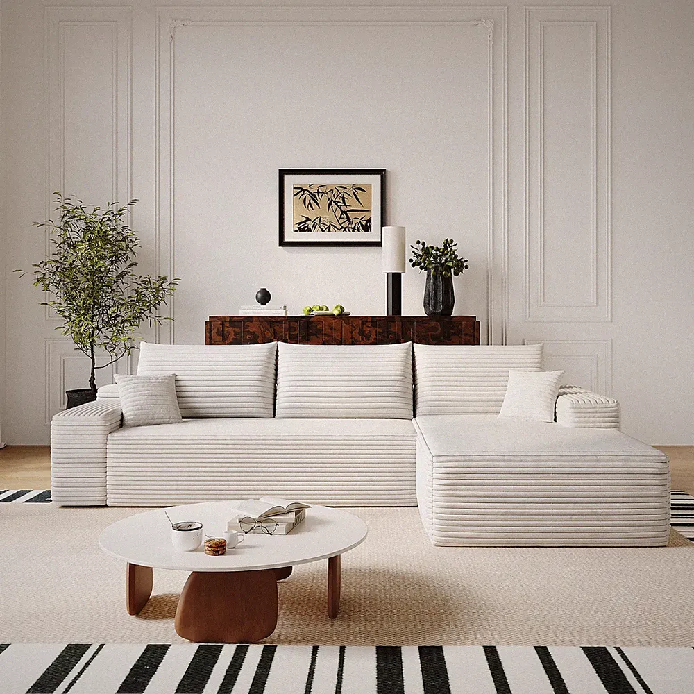 107" Cloud L-Shape Sectional - Corduroy, Deep Seat, No Assembly