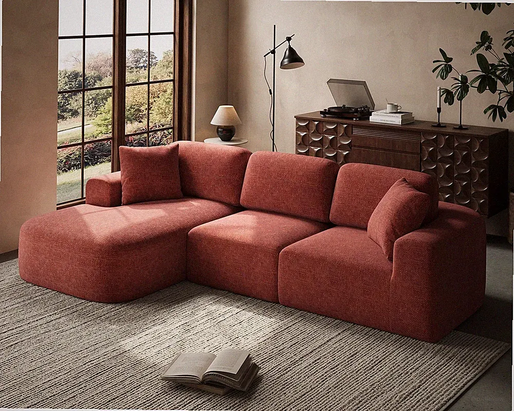 107 Cloud Modular Sofa Deep for Seat Chaise No Assembly L-Shape Apartment Red