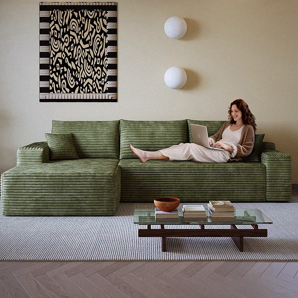 107" Cloud Sectional Couch w/L-Shape Chaise,Modern Modular Sofa w/Deep Seat,U