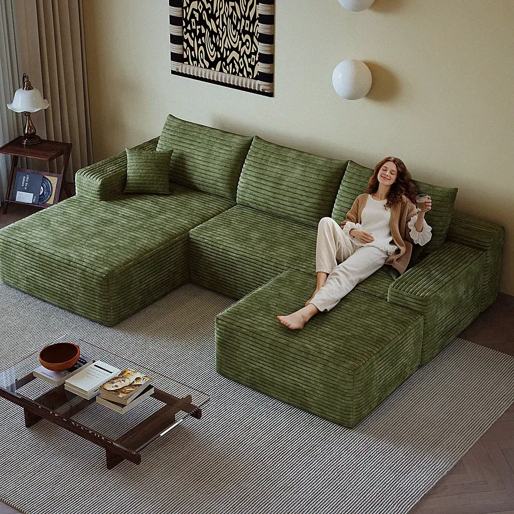 107"Cloud Sectional Sofa with 1 Ottoman,Modern Minimalist Upholstered