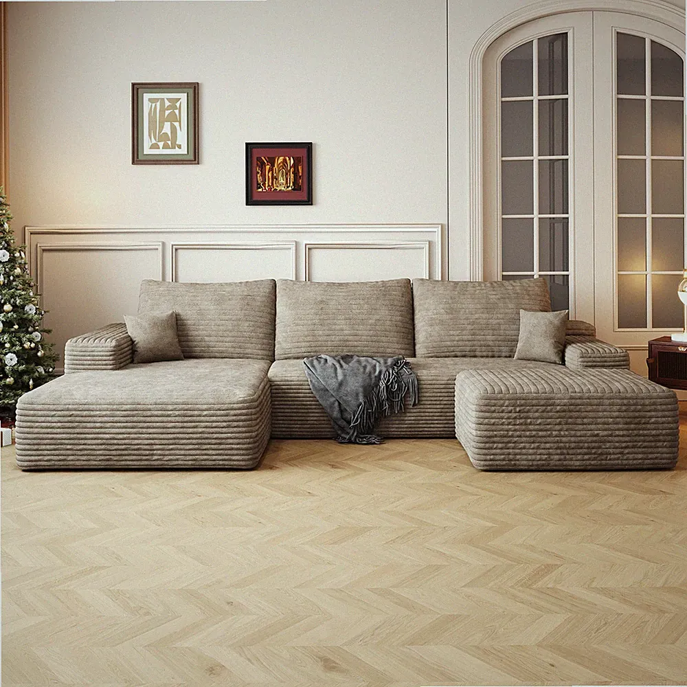 107"Cloud Sectional Sofa with 1 Ottoman,Modern Minimalist Upholstered Couches