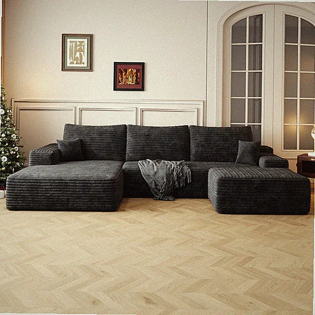 107"Cloud Sectional Sofa with 1 Ottoman,Modern Minimalist Upholstered Couches,Co