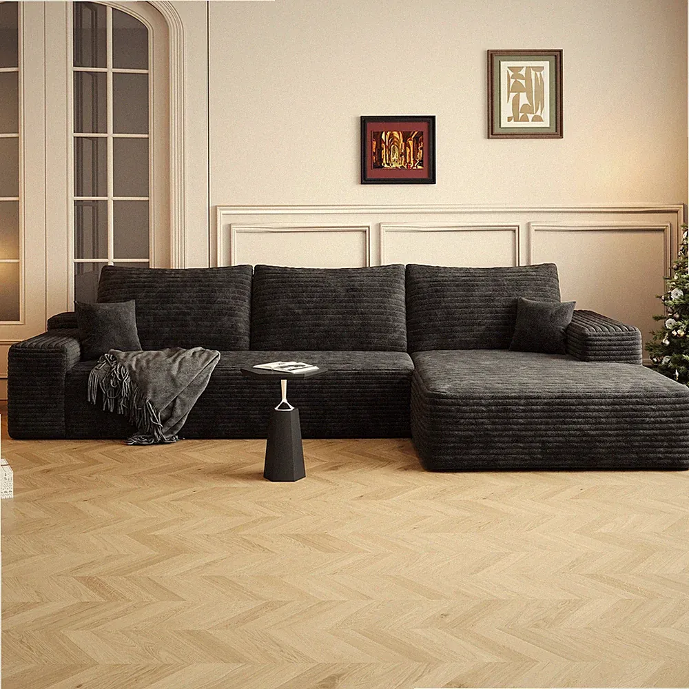 107" Cloud Sectional Sofa with Right Chaise,L-Shape Plush Corduroy Fabric Couch