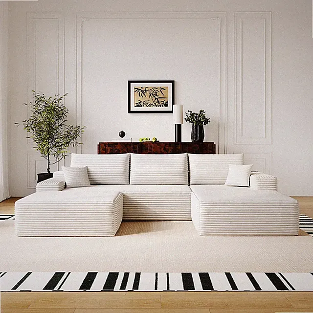 107" Cloud U-Shaped Sectional - 1 Ottoman, Corduroy, Deep Seat, No Assembly