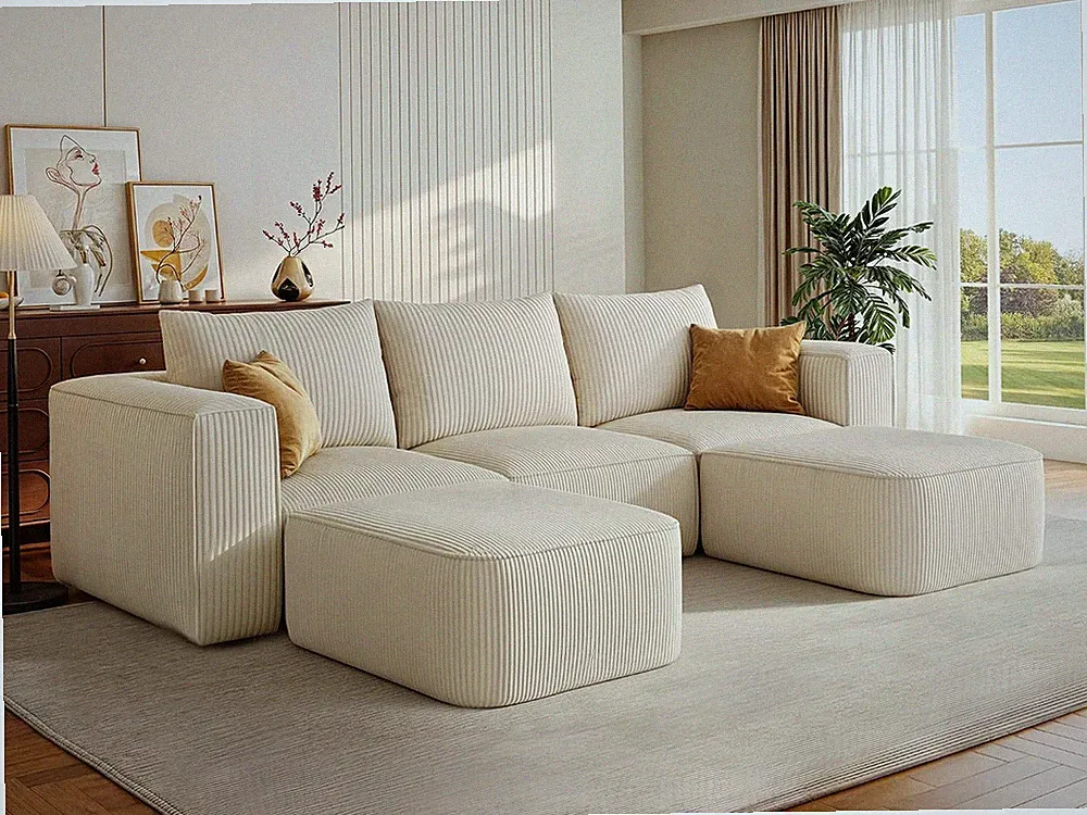 107 Inch Cloud Sectional Couch with U-Shape Chaise with 3 Pillows