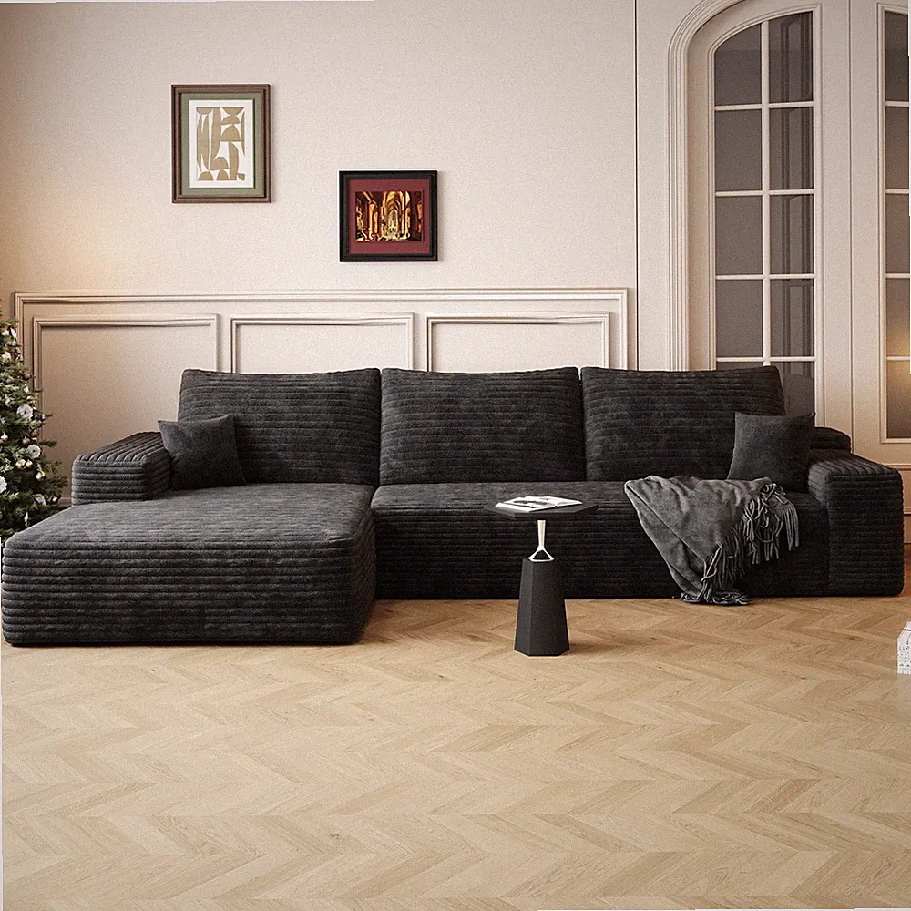 107 Inch Cloud Sectional Sofa with Left Facing Chaise Corduroy Plush Modular Cou