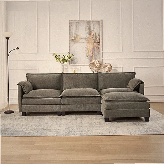 107-inch L-shaped sofa with cotton-linen velvet texture, corner sofa with stor