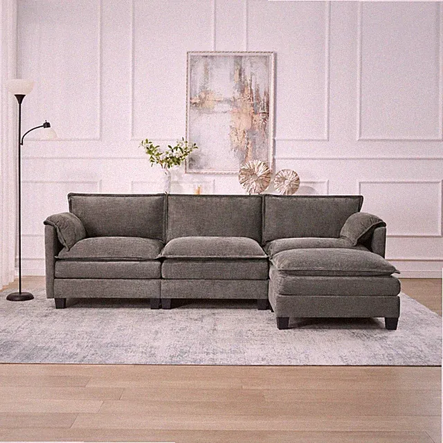 107-inch L-shaped sofa with cotton-linen velvet texture, corner sofa with stora