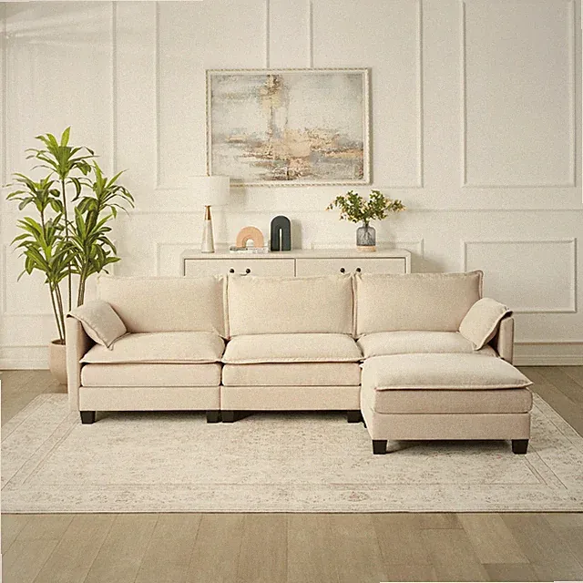 107-inch L-shaped sofa with cotton-linen velvet texture, corner sofa with storag