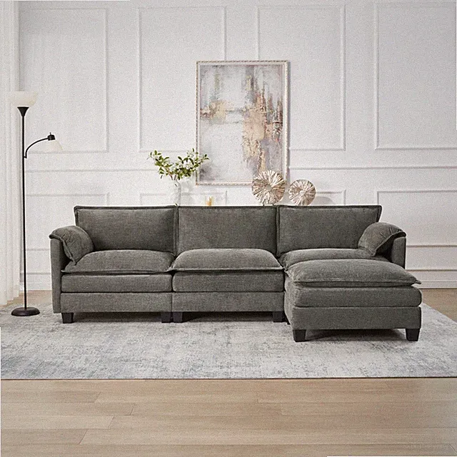 107-inch L-shaped sofa with cotton-linen velvet texture, corner sofa with storag