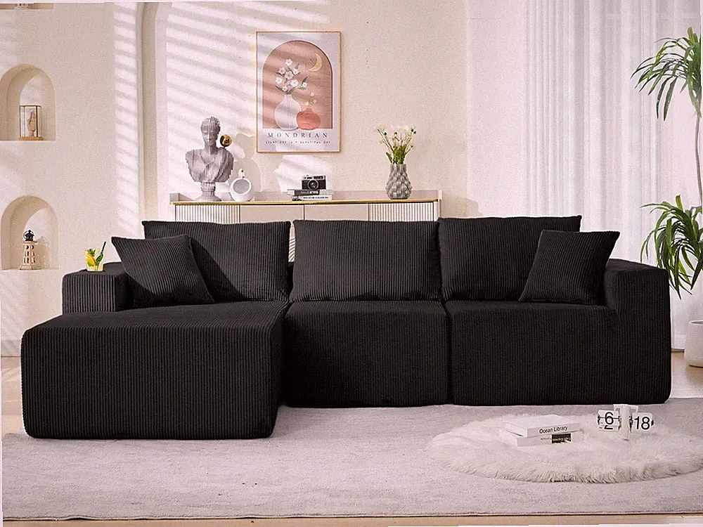 107 inch Sectional Sofa L Shaped Sleeper Couch Deep Seat No Assembly Needed