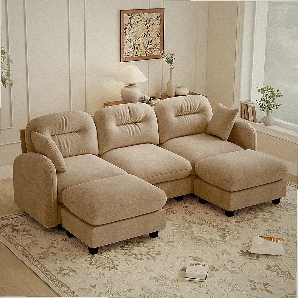 107-Inch U-Shaped Modular Convertible Sectional Sofa W/Removable Ottoman Chaise