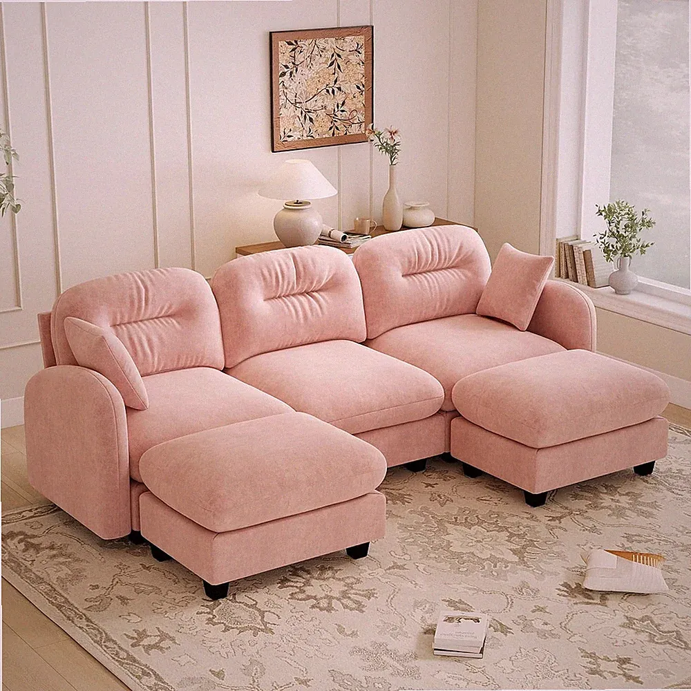 107-Inch U-Shaped Modular Convertible Sectional Sofa W/Removable Ottoman Chaise