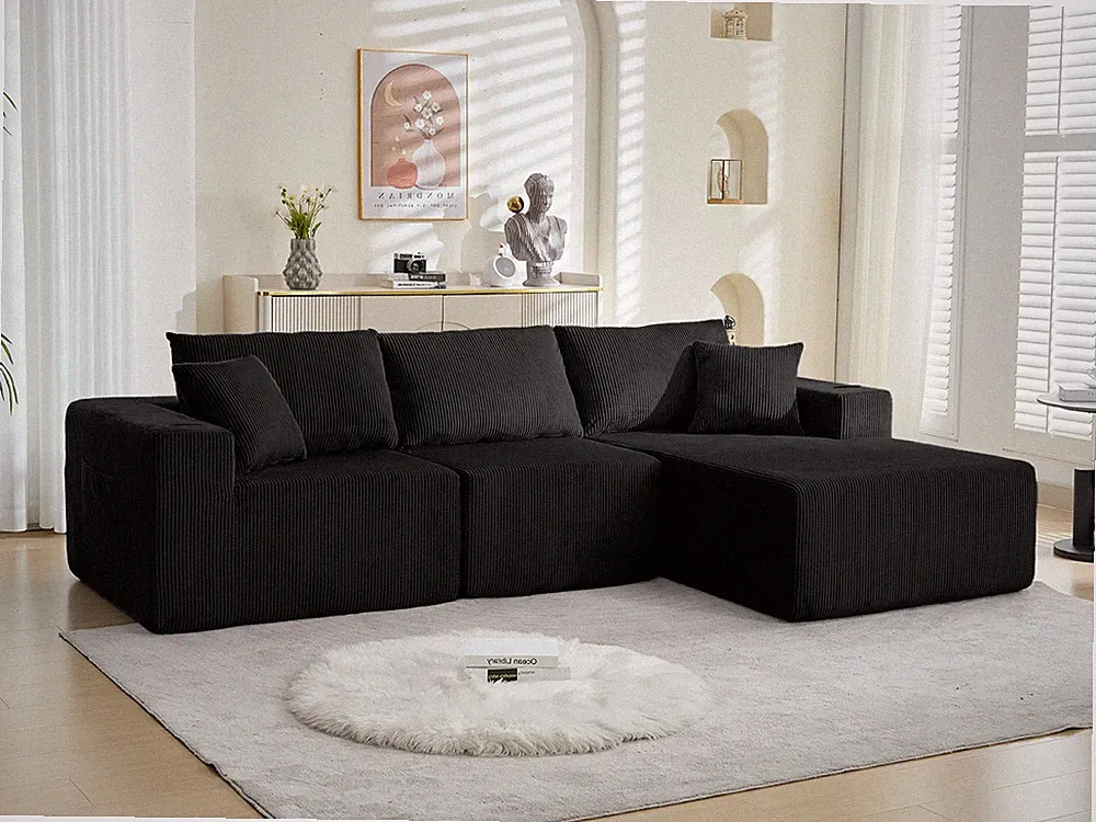 107" L Shape Couch Comfy Sectional Boneless Sofa w/ Left Chaise for Living Room