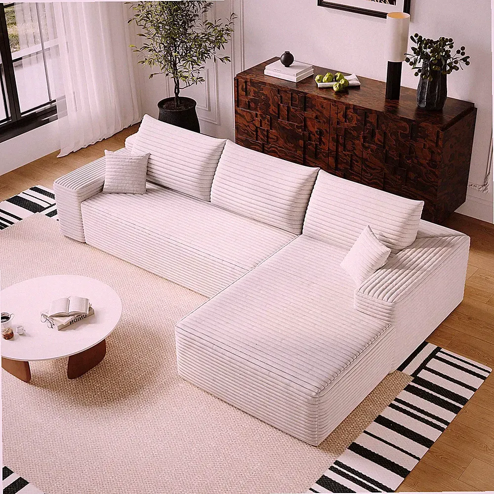 107" L Shape Modular Cloud Sectional Couch with Right Facing Chaise Sleeper Sofa
