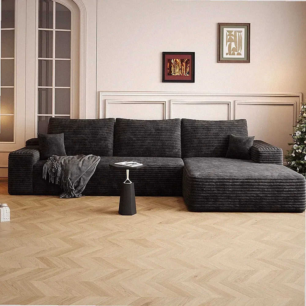 107" L Shaped Corduroy Cloud Couches with Chaise Comfy Sectional Boneless Sofas