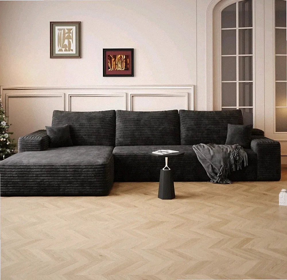 107" L Shaped Corduroy Cloud Couches with Chaise Comfy Sectional Boneless Sofas