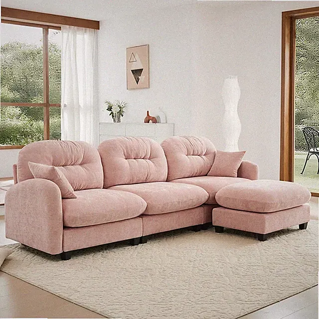 107" L Shaped Couch, Chenille Upholstered Modular Sectional Sofa, 3 Seater Deep