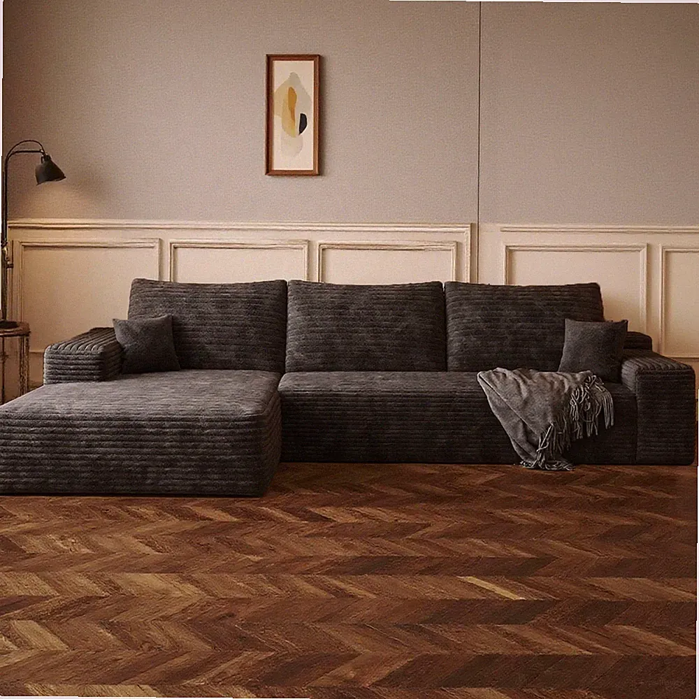 107" L Shaped Sectional Couch Corduroy Boneless Sofa Left Chaise for Living Room