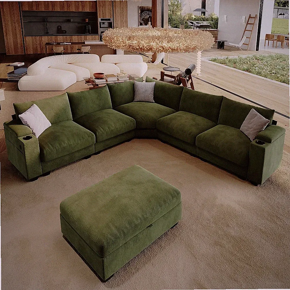 107" L Shaped Sectional Couches for Living Room with Cup Holder