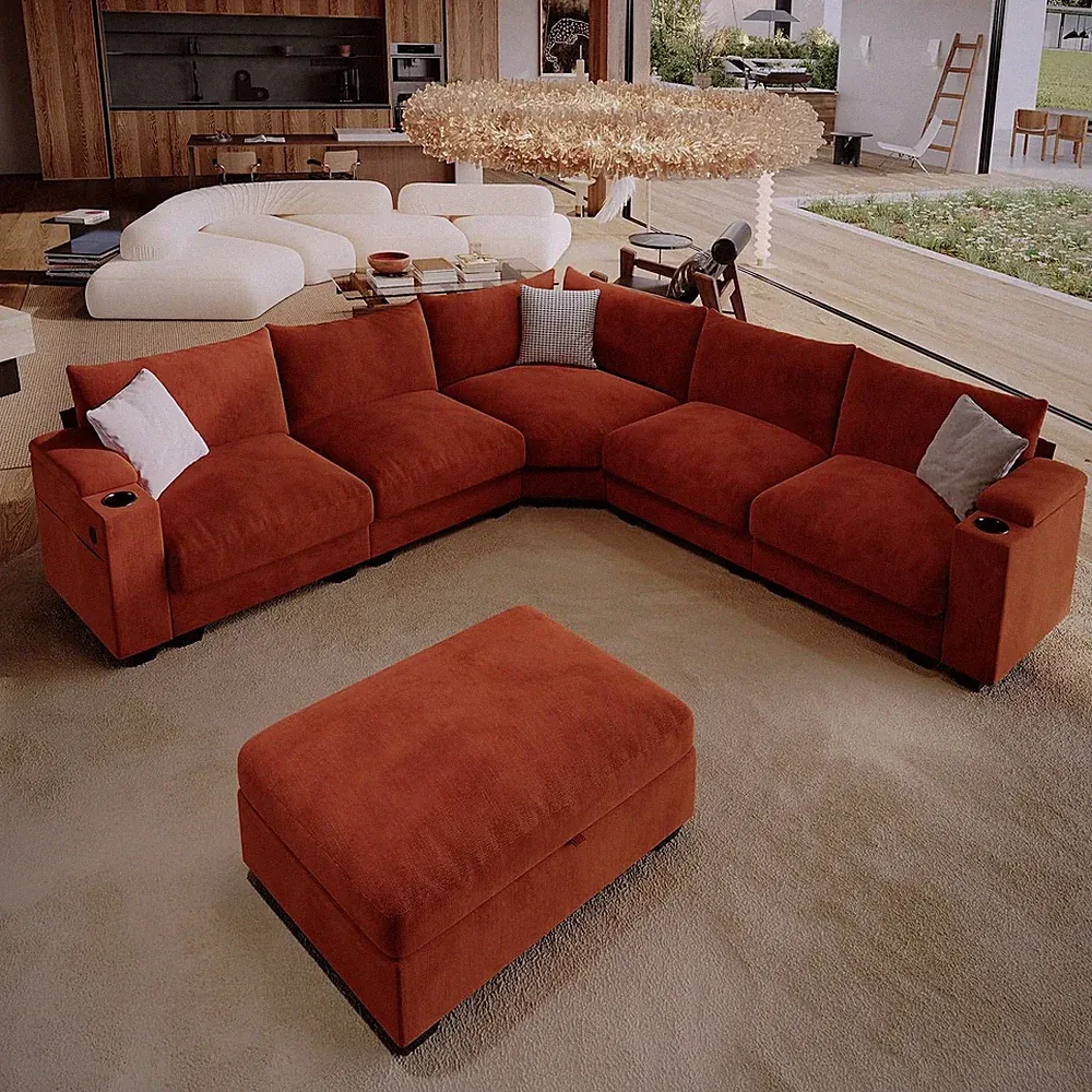 107" L Shaped Sectional Couches for Living Room with Cup Holder