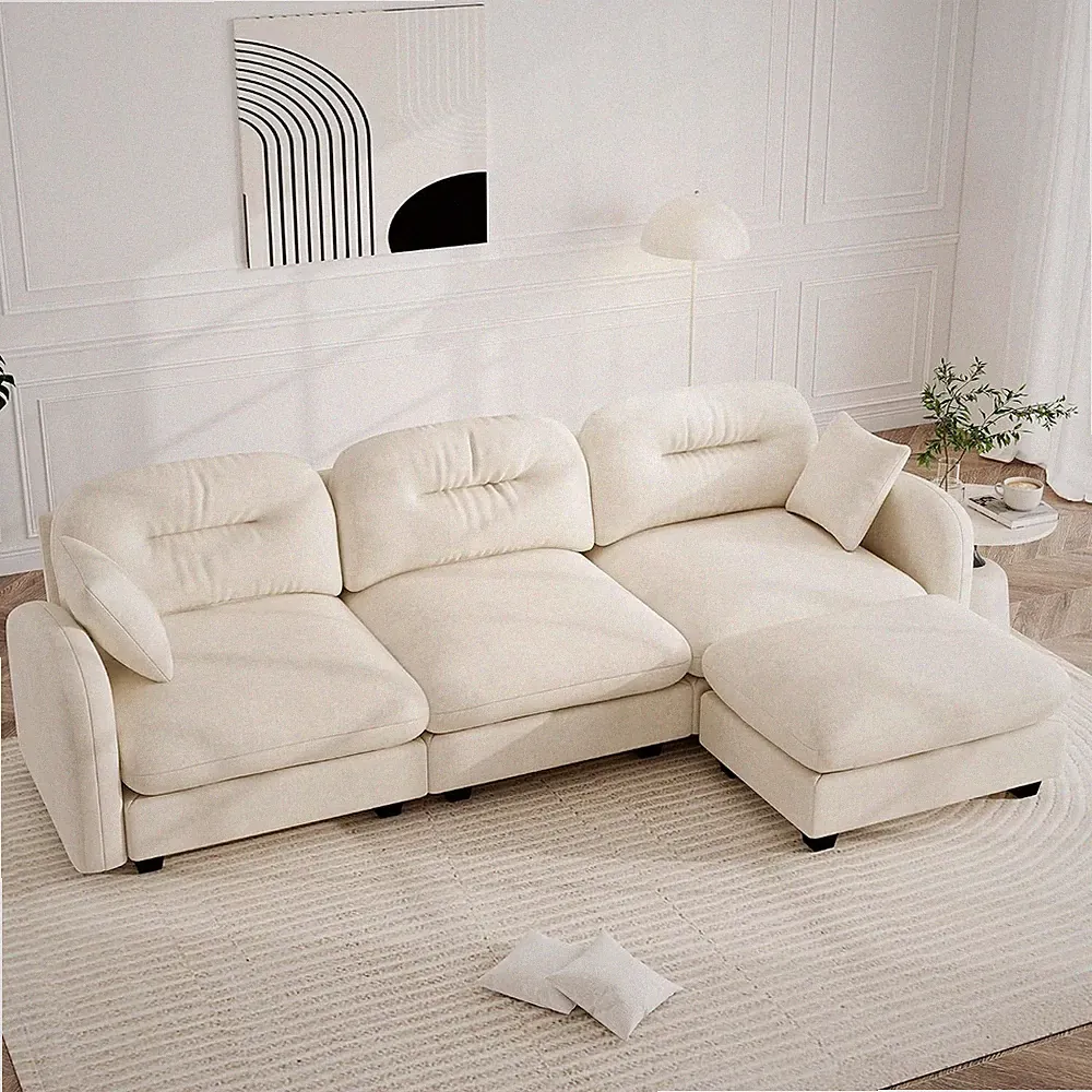 107'' L Shaped Sofa with Ottoman, Luxury Chenille Cloud Sectional Couch Modular