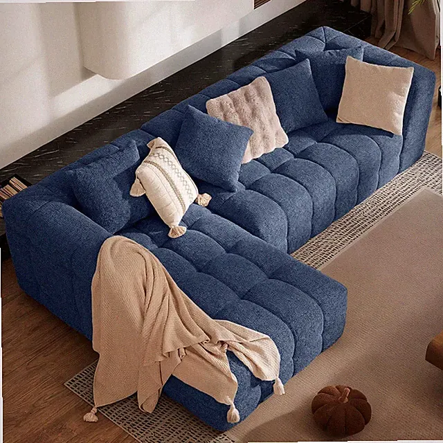 107" Modern Boneless Couch with L - Shaped Chaise, Comfy Chenille Modular Sectio