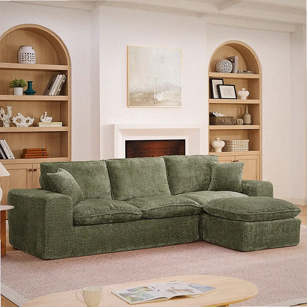 107" Modern Boucle Sectional Sofa with Reversible Chaise, Cloud Couch
