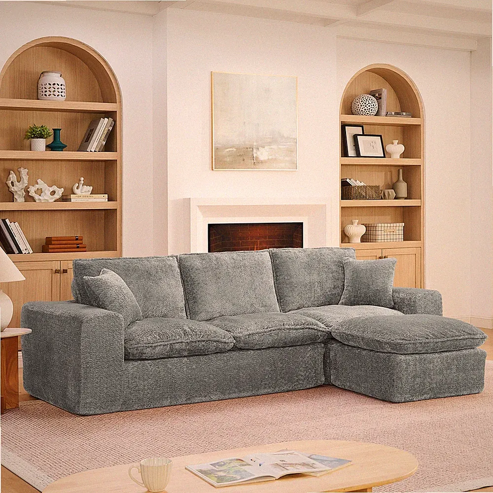 107" Modern Boucle Sectional Sofa with Reversible Chaise, Cloud Couch