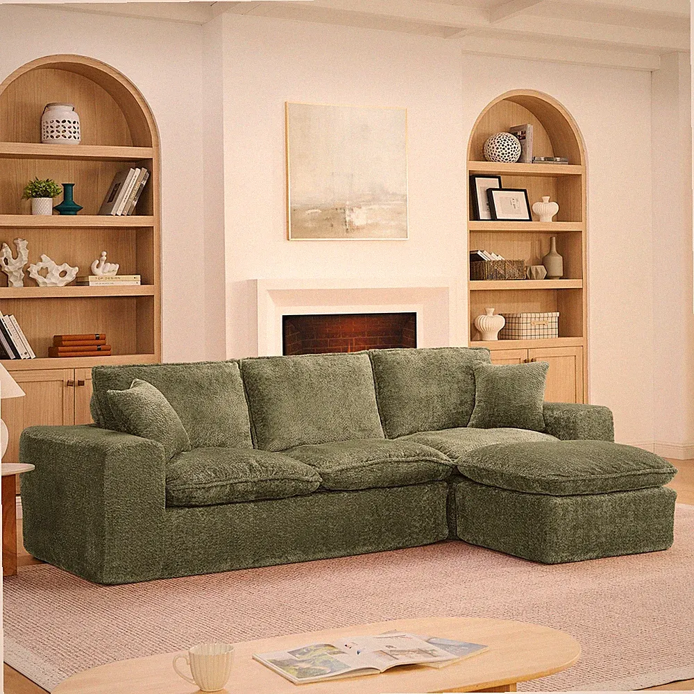 107" Modern Boucle Sectional Sofa with Reversible Chaise, Cloud Couch