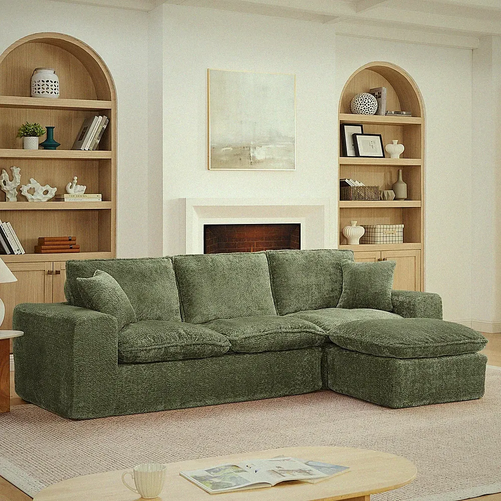 107'' Modern Boucle Sectional Sofa with Reversible Chaise for Living Room, Comf