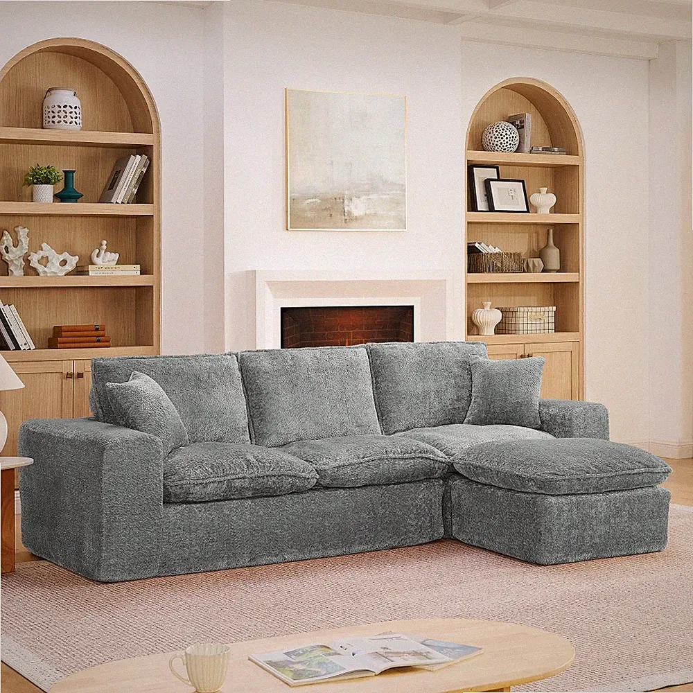 107'' Modern Boucle Sectional Sofa with Reversible Chaise & Pillows