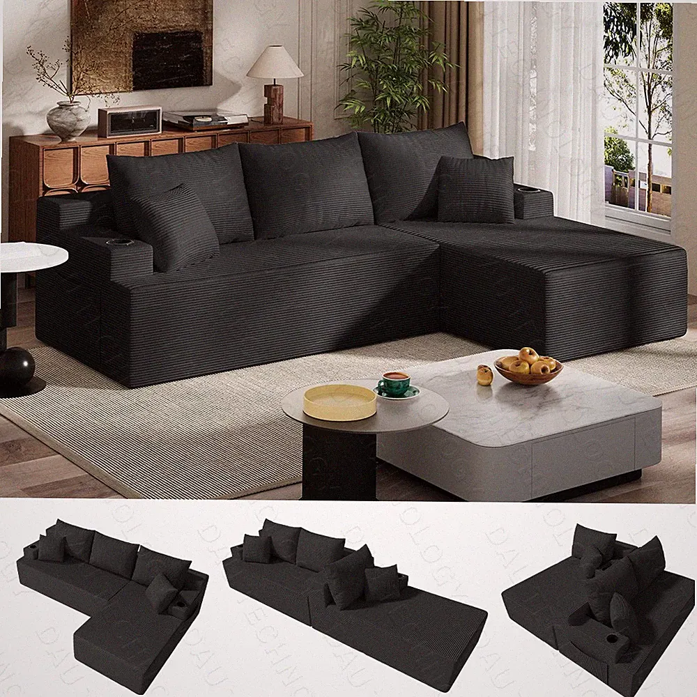 107" Modern L-Shaped Sectional Sofa Couch, Modular Cloud Sofa with Chaise Right