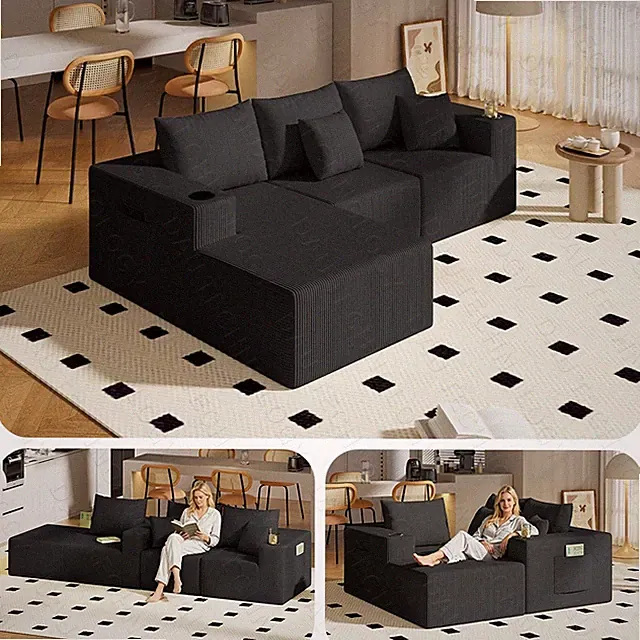 107" Modular Cloud Couch Sectional with Left Chaise, L-Shaped Boneless Sofa