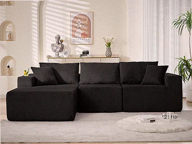 107" Modular Cloud Sectional Couch with L-Shape Chaise, Corduroy Boneless Couch