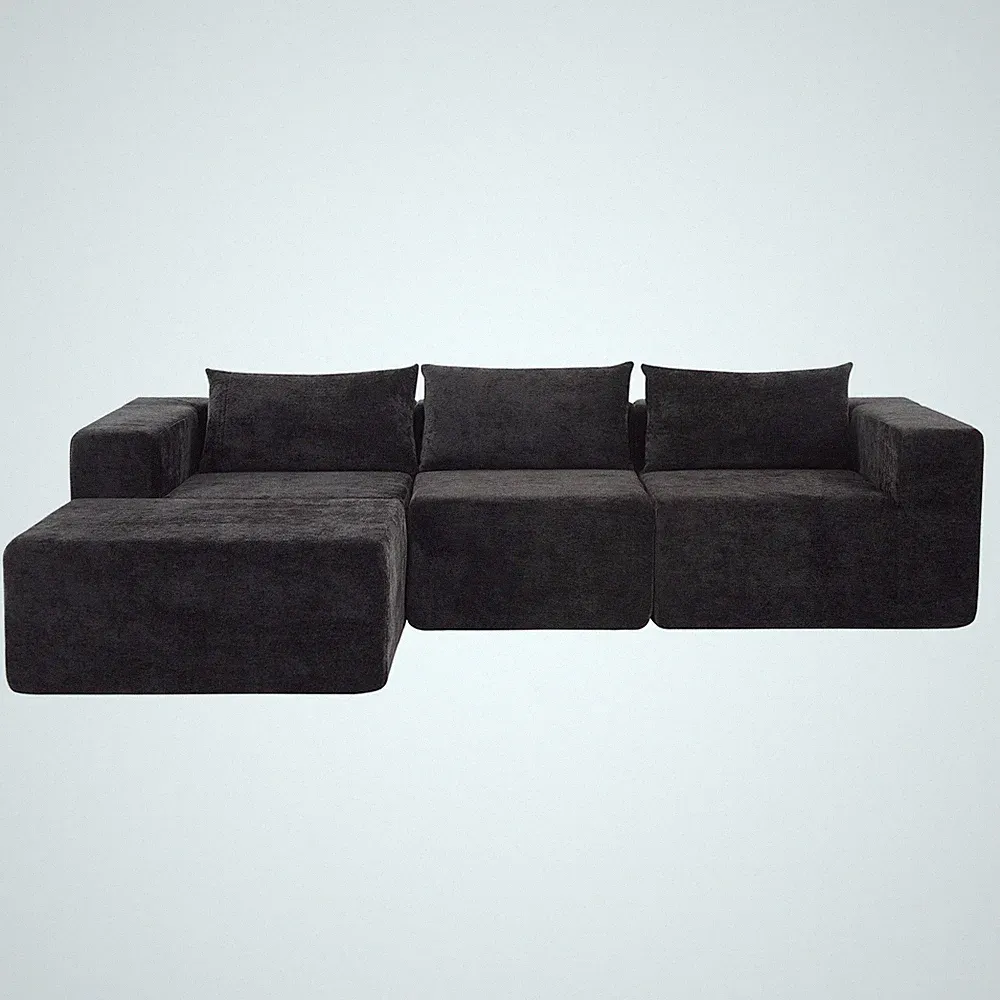 107" Modular Cloud Sectional Sofa Corduroy Black Pillow Back