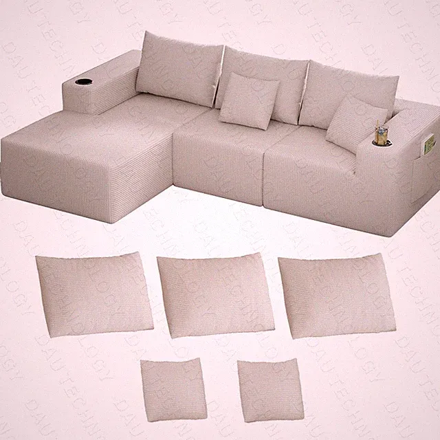 107" Modular Sectional Cloud Couch with Ottoman,Oversized Boneless Couch 3-piece