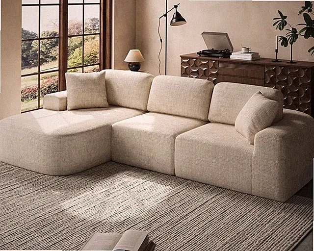 107 Modular Sectional Sofa Deep Chaise Sofa-in-Box L-Shape Bouclé Oatmeal Beige