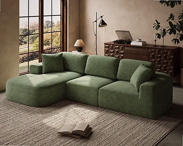 107" Modular Sectional Sofa Deep Seat Chaise L-Shape No Assembly Green
